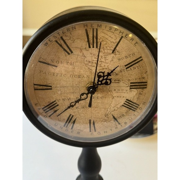 17 Inch Decorative Table Clock Pedestal Black Metal Roman Numeral Double Faced - Picture 7 of 7